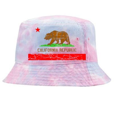 Retro California Republic Flag Tie-Dyed Bucket Hat