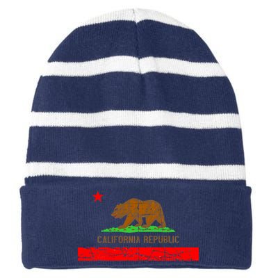 Retro California Republic Flag Striped Beanie with Solid Band