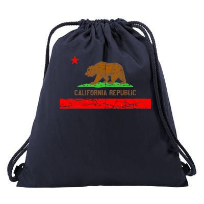 Retro California Republic Flag Drawstring Bag