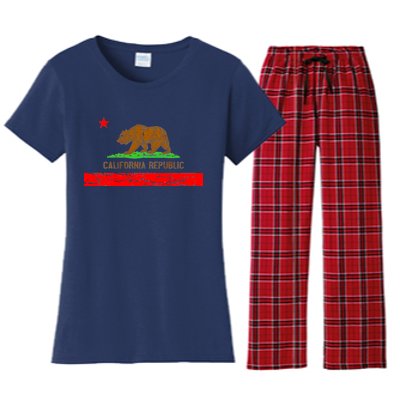 Retro California Republic Flag Women's Flannel Pajama Set