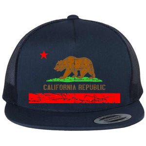 Retro California Republic Flag Flat Bill Trucker Hat