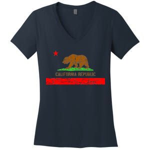 Retro California Republic Flag Women's V-Neck T-Shirt