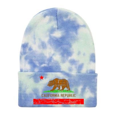 Retro California Republic Flag Tie Dye 12in Knit Beanie