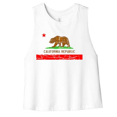 Retro California Republic Flag Women's Racerback Cropped Tank