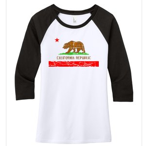 Retro California Republic Flag Women's Tri-Blend 3/4-Sleeve Raglan Shirt