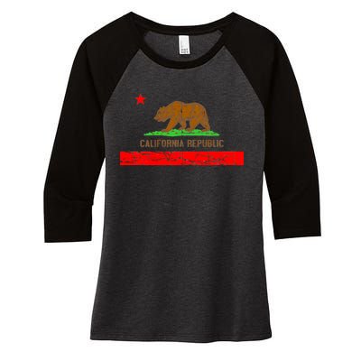 Retro California Republic Flag Women's Tri-Blend 3/4-Sleeve Raglan Shirt