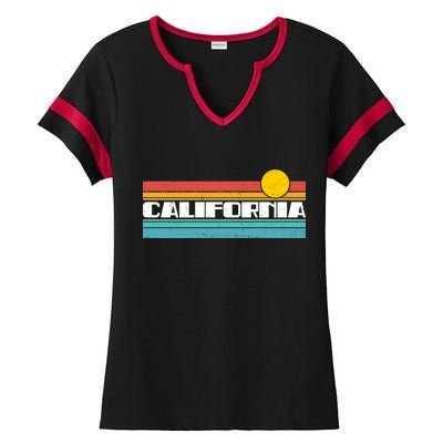 Retro California Stripe Logo Ladies Halftime Notch Neck Tee