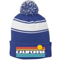 Retro California Stripe Logo Stripe Pom Pom Beanie