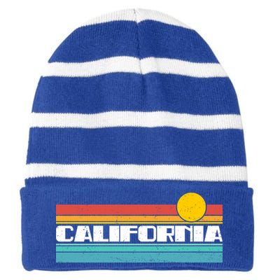 Retro California Stripe Logo Striped Beanie with Solid Band