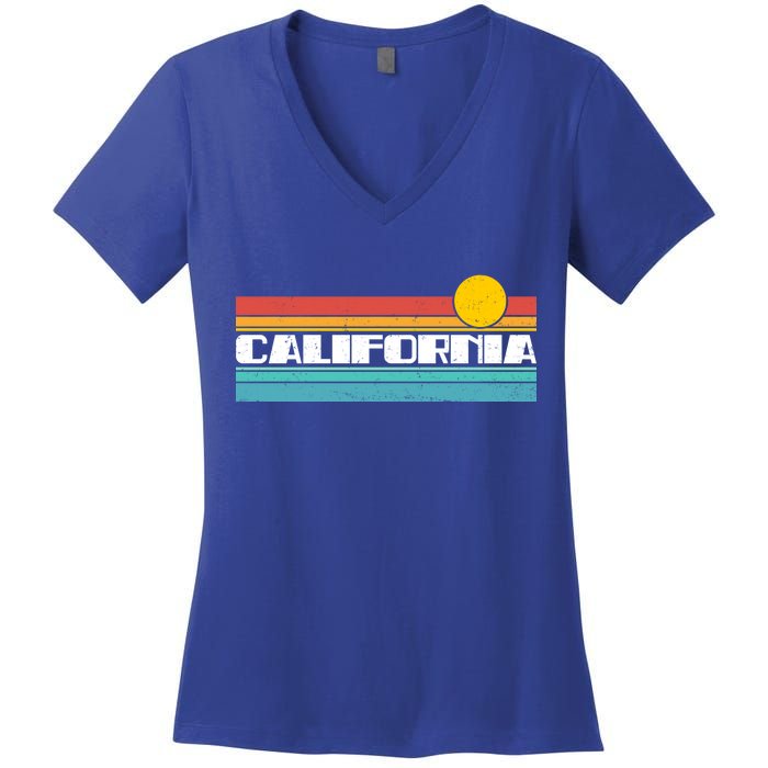 Retro California Stripe Logo Women's V-Neck T-Shirt