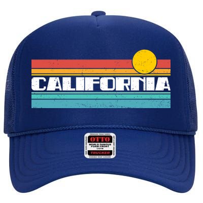 Retro California Stripe Logo High Crown Mesh Back Trucker Hat