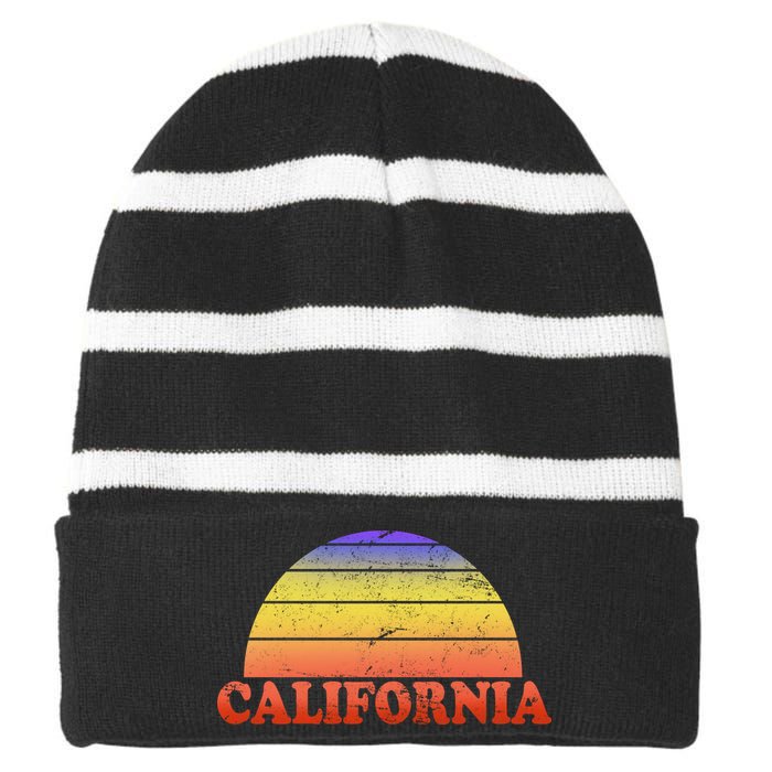 Retro California Sun Striped Beanie with Solid Band