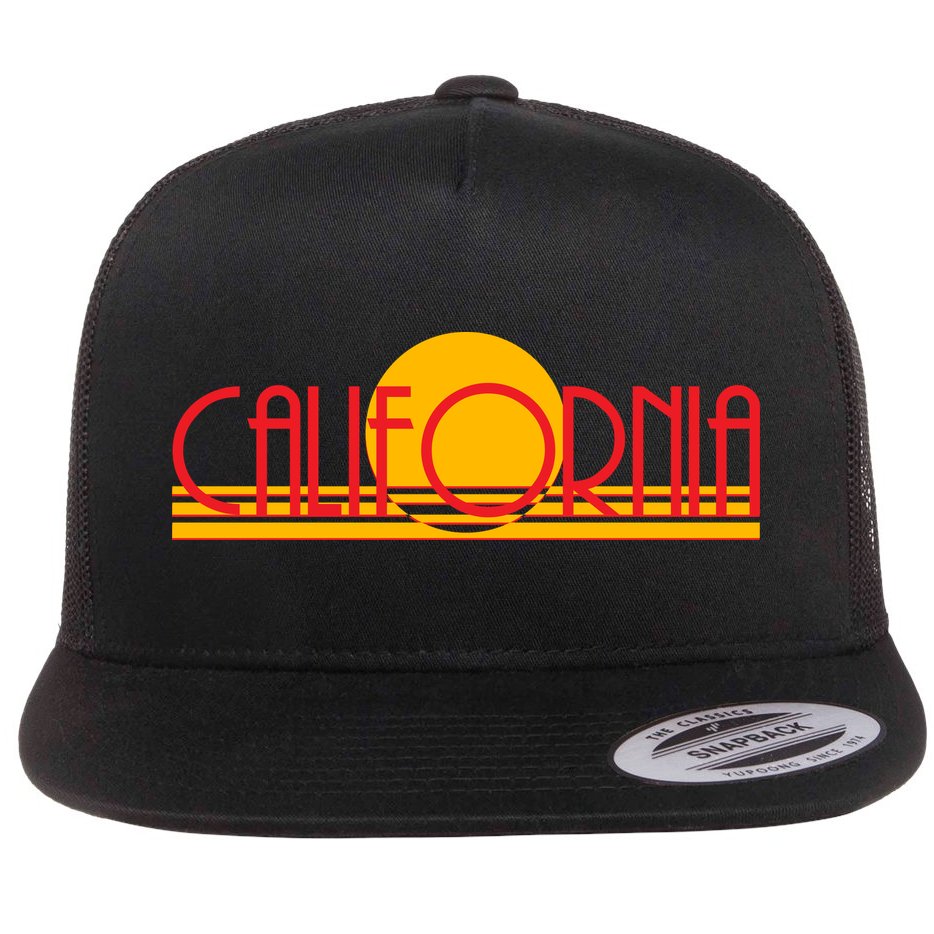 Retro California Sun Sunset Logo Flat Bill Trucker Hat