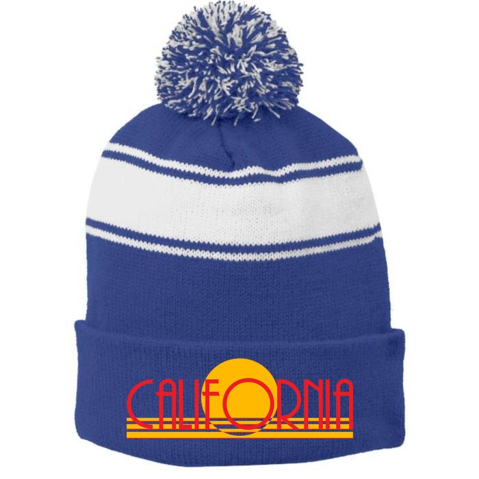 Retro California Sun Sunset Logo Stripe Pom Pom Beanie