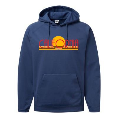 Retro California Sun Sunset Logo Performance Fleece Hoodie