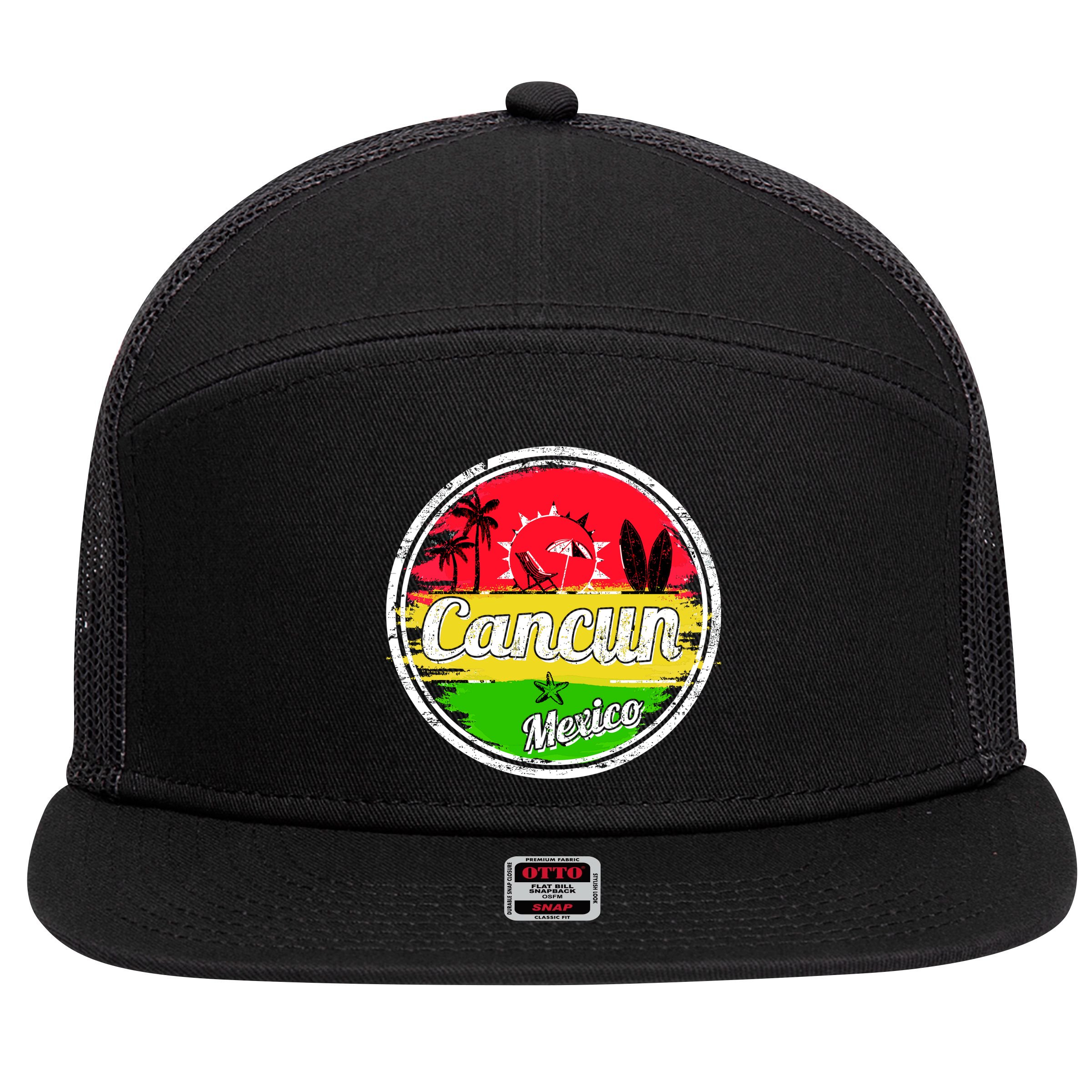 Retro Cancun Logo 7 Panel Mesh Trucker Snapback Hat