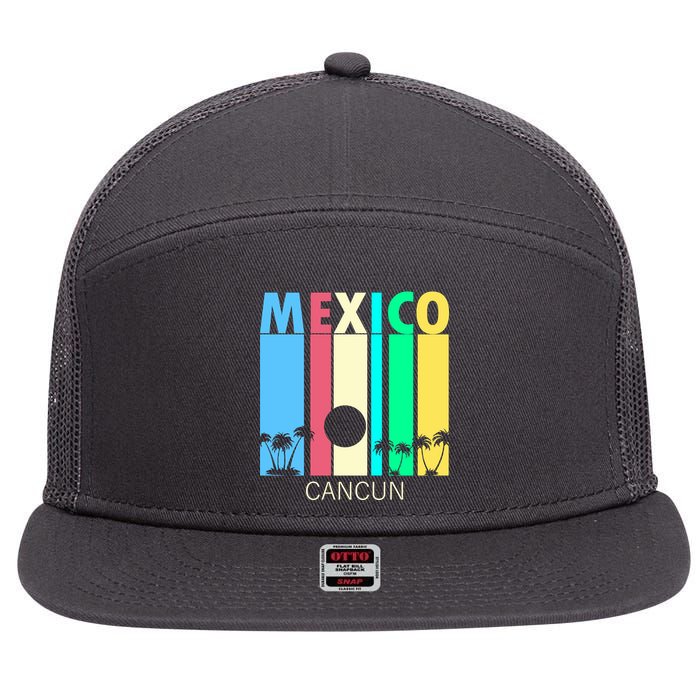 Retro Cancun Mexico 7 Panel Mesh Trucker Snapback Hat