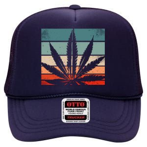 Retro Cannabis High Crown Mesh Back Trucker Hat