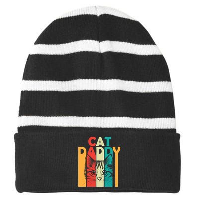 Retro Cat Daddy Striped Beanie with Solid Band