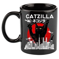 Retro Catzilla Attack 11oz C Handle Ceramic Mug
