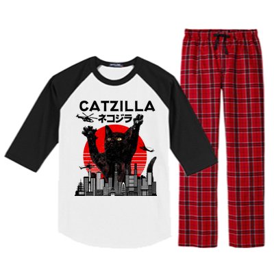 Retro Catzilla Attack Raglan Sleeve Pajama Set