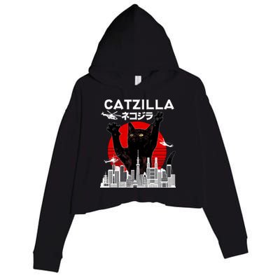Retro Catzilla Attack Crop Fleece Hoodie