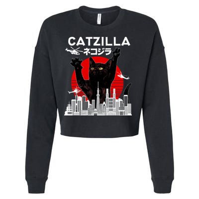 Retro Catzilla Attack Cropped Pullover Crew