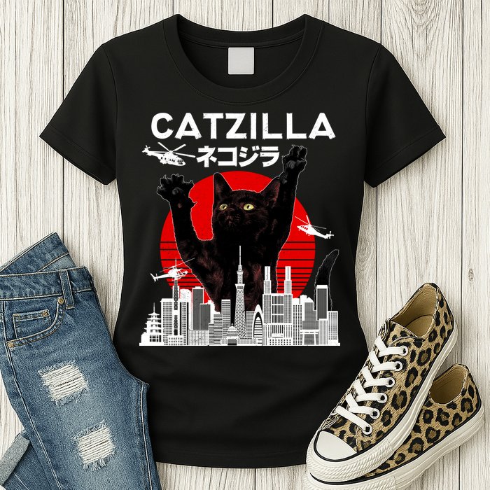 Retro Catzilla Attack Womens T-Shirt