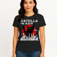 Retro Catzilla Attack Womens T-Shirt