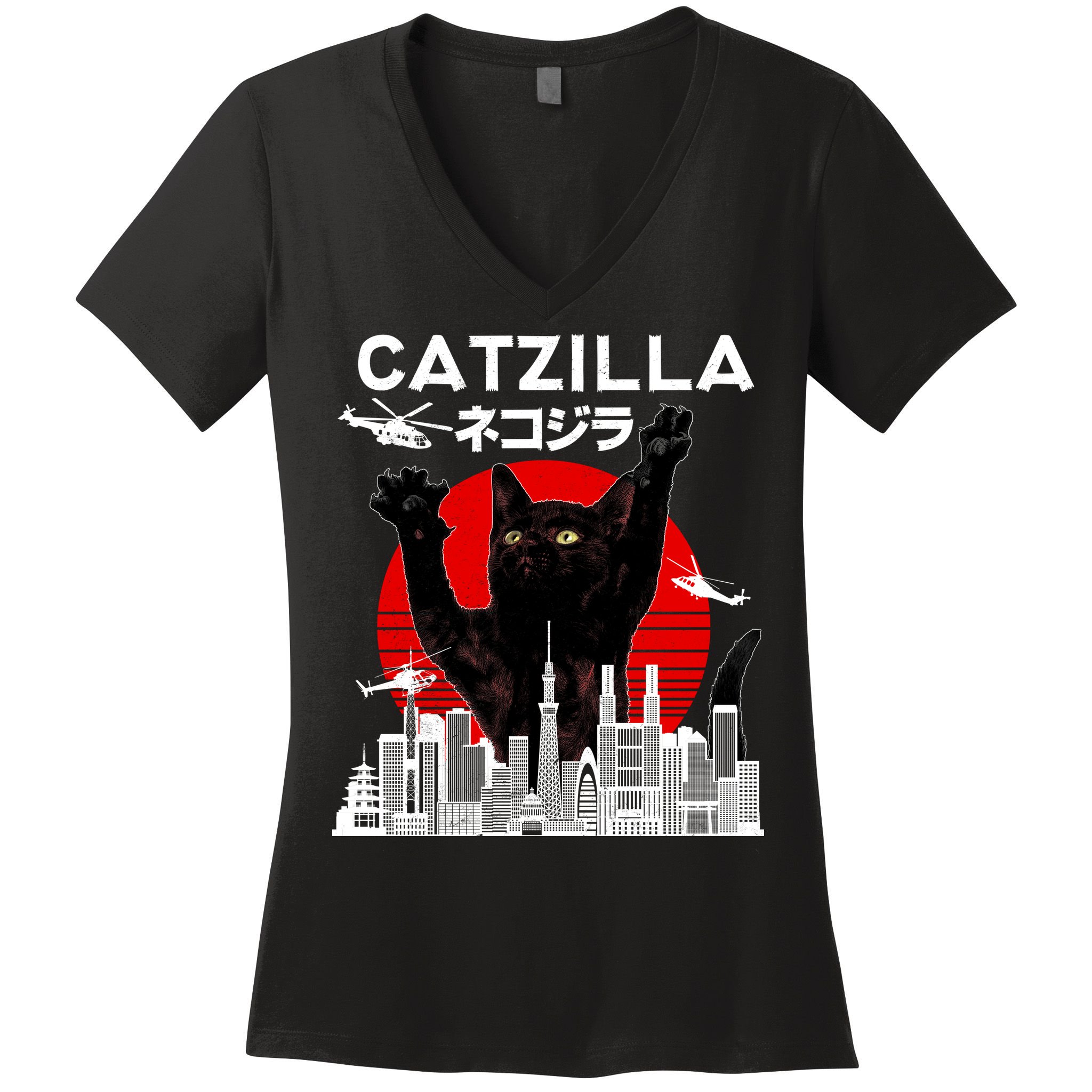 Retro Catzilla Attack Women's V-Neck T-Shirt