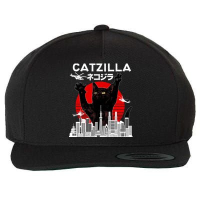 Retro Catzilla Attack Wool Snapback Cap