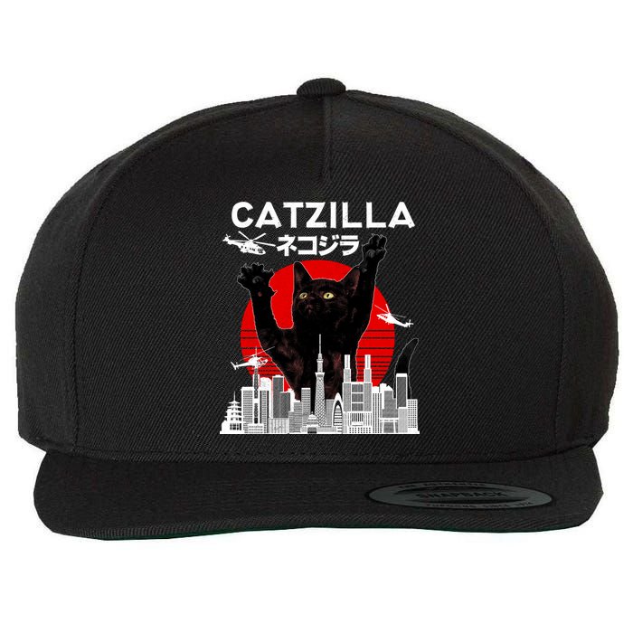 Retro Catzilla Attack Wool Snapback Cap