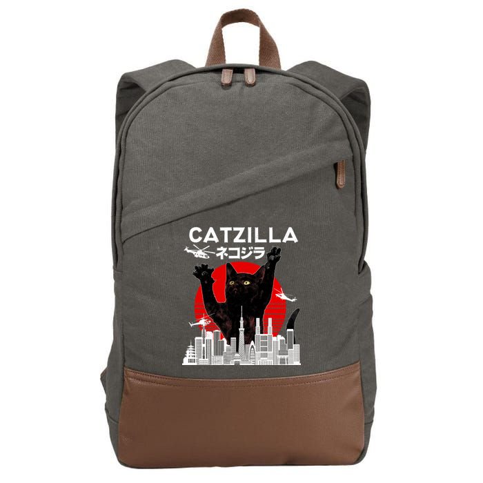 Retro Catzilla Attack Cotton Canvas Backpack