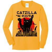 Retro Catzilla Attack Kids Long Sleeve Shirt