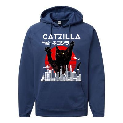 Retro Catzilla Attack Performance Fleece Hoodie