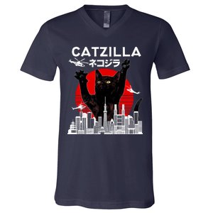 Retro Catzilla Attack V-Neck T-Shirt