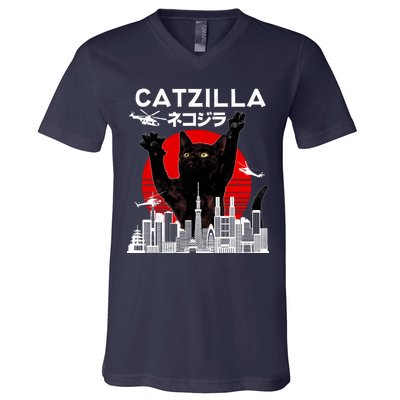 Retro Catzilla Attack V-Neck T-Shirt