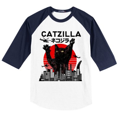 Retro Catzilla Attack Baseball Sleeve Shirt