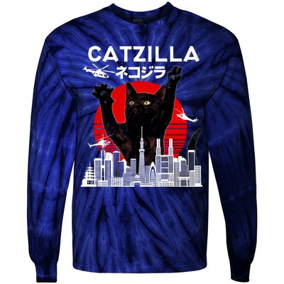 Retro Catzilla Attack Tie-Dye Long Sleeve Shirt