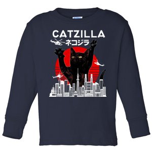 Retro Catzilla Attack Toddler Long Sleeve Shirt