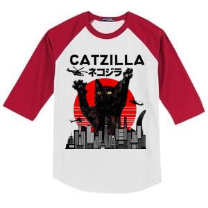 Retro Catzilla Attack Kids Colorblock Raglan Jersey