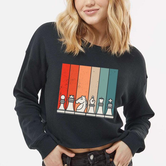 Retro Chess Cropped Pullover Crew