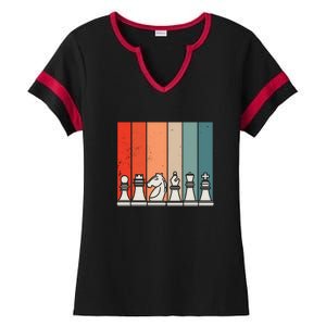 Retro Chess Pieces Ladies Halftime Notch Neck Tee