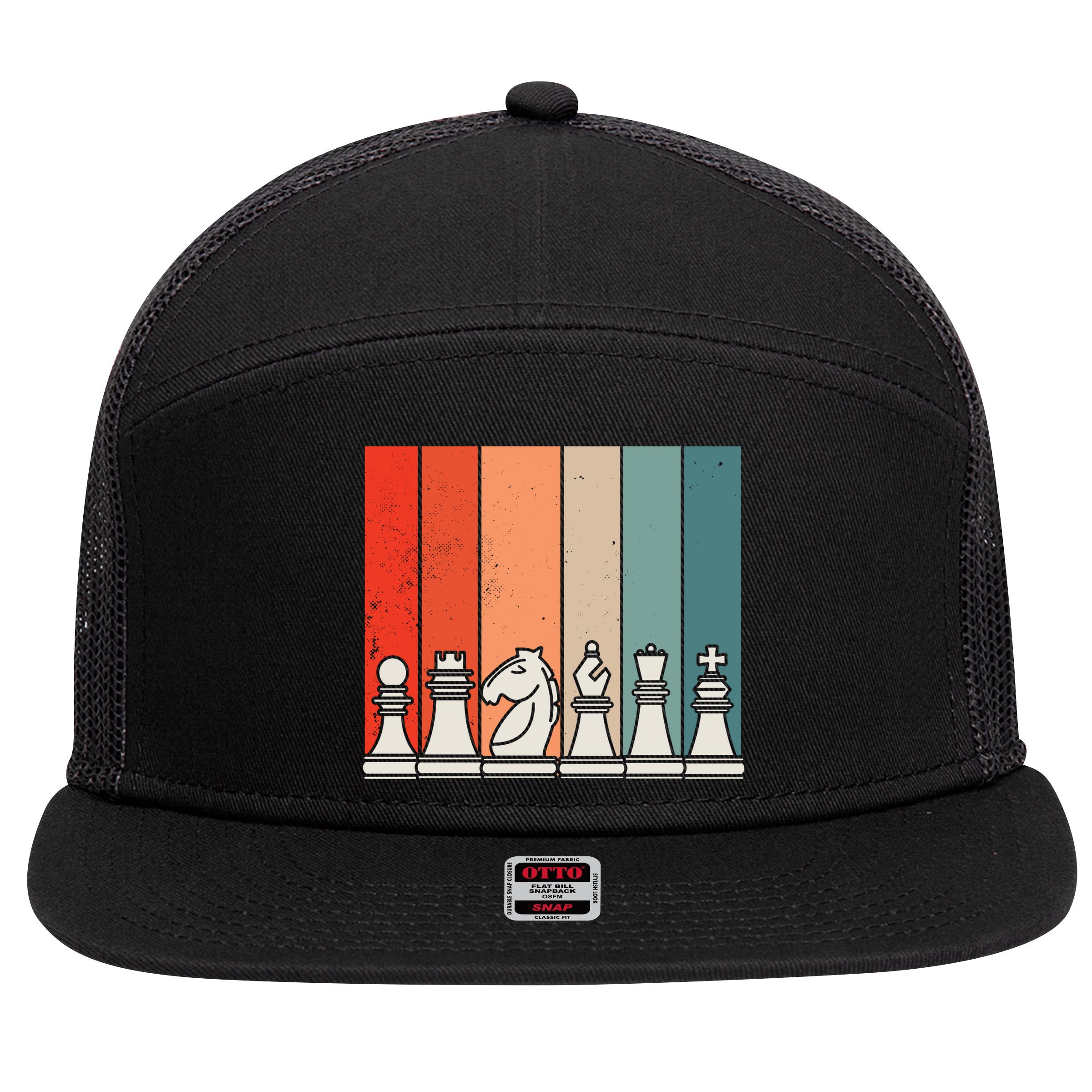 Retro Chess Pieces 7 Panel Mesh Trucker Snapback Hat