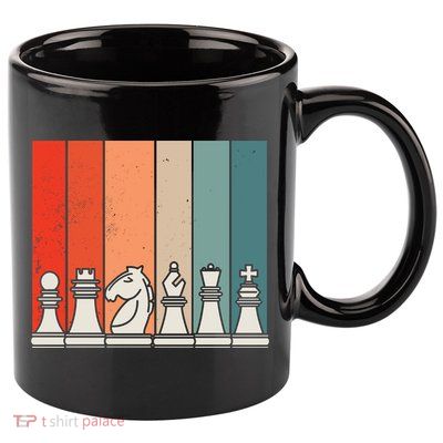 Retro Chess Pieces 11oz C Handle Ceramic Mug