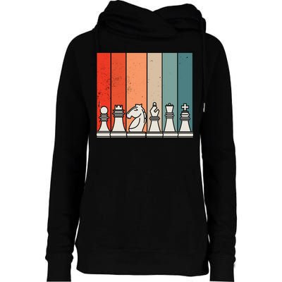 Retro Chess Pieces Womens Funnel Neck Pullover Hood
