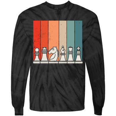 Retro Chess Pieces Tie-Dye Long Sleeve Shirt