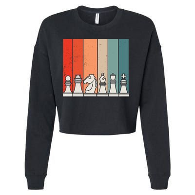 Retro Chess Pieces Cropped Pullover Crew