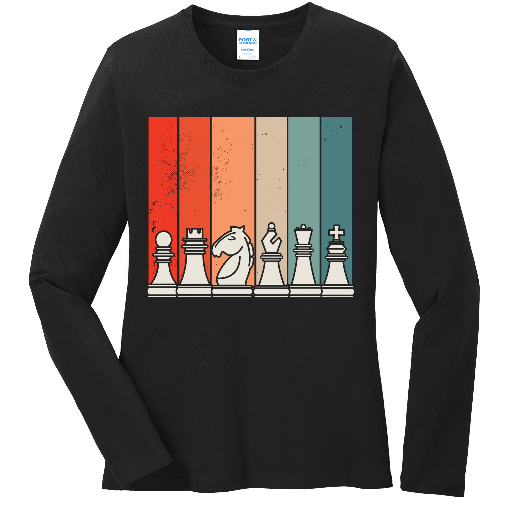 Retro Chess Pieces Ladies Long Sleeve Shirt