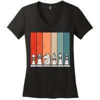 Retro Chess Pieces Women's V-Neck T-Shirt